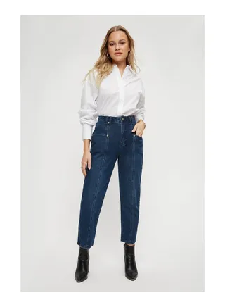 Petite Mid Wash Seam Detail Straight Jeans 