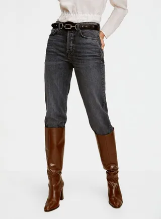 High Waist Straight Jeans Grey 