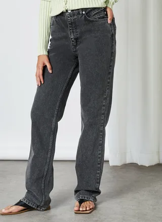 Five Pockets High Rise Jeans Grey Denim 
