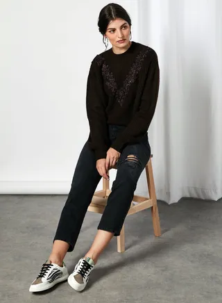 Ripped Straight Jeans Black 