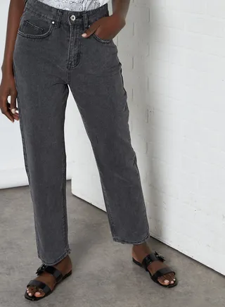 Plain Straight Fit Jeans Grey 