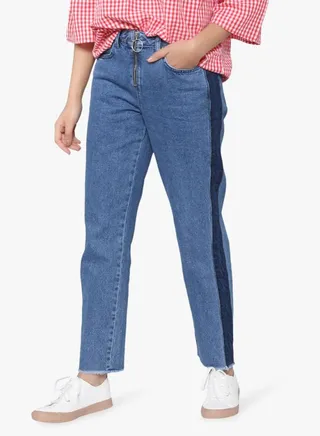 Zip Detail Side Panel Jeans Blue 