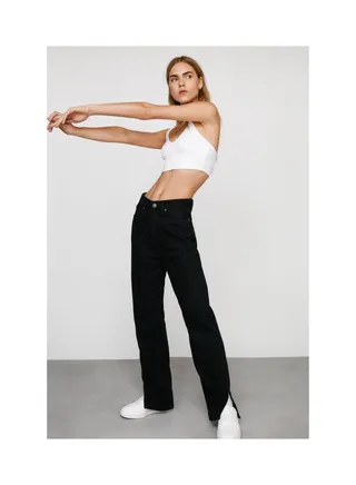 Organic Denim Split Hem Straight Leg Jeans 