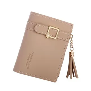 Short Stylish Tassel Wallet For Women Beige 