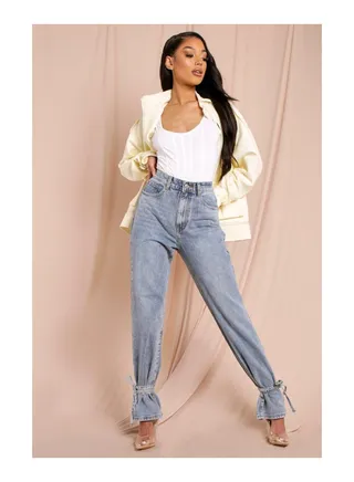 Tie Hem Straight Leg Jeans 
