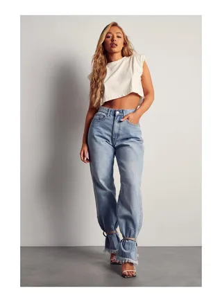 Pu Ankle Tie Detail Straight Leg Jean 