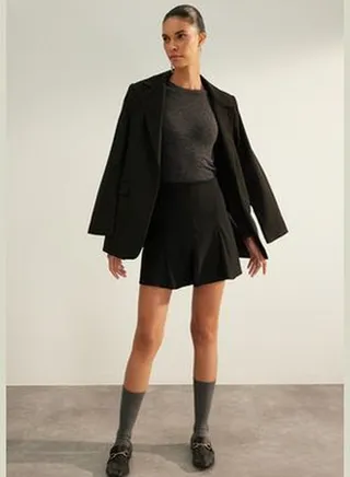 Black Premium High Quality Godeli Mini Woven Skirt TWOAW24ET00308