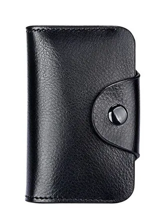 Fashion Two layer Cowhide Wallet Card Bag, Multi Card Large Capacity Card Bag with Lock Button(Black) 
