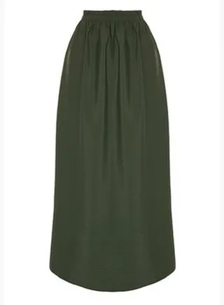 Khaki A-line Parachute Fabric Maxi Woven Skirt TWOAW24ET00340