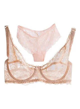 Lace Gauze Push Up Breathable Ultra-Thin Bra And Brief Set Beige 
