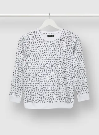 Boys Trendy All Over Printed Sweatshirt White/Navy Blue 