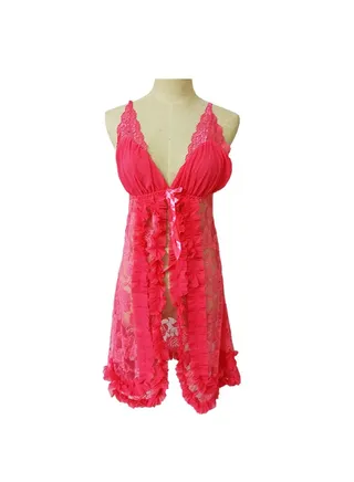 Women Transparent Lace Flower Bowknot Night Dress Babydoll. 