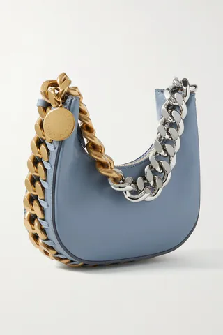 Stella McCartney - Frayme Chain-trimmed Vegetarian Leather Shoulder Bag - Blue