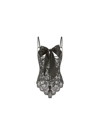 Sweet lingerie Women's lace one-piece lingerie backless hollow uniform bow tights pajamas. 