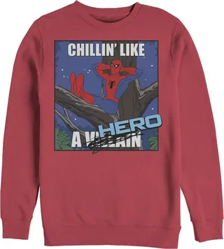 Men's Marvel Spider-Man Chillin' Like a Hero Sweatshirt - Red - Small