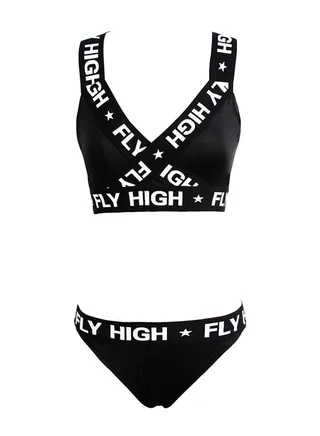 Letter Print Backless Sleeveless Lingerie Set 