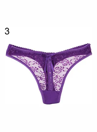 Women's  Lace V-string Briefs Panties Thongs G-string Lingerie Underwear Purple 