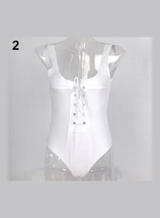 Women's One-Piece Push Up Bikini Bandage Monokini Swimsuit Bathing Swimwear White 