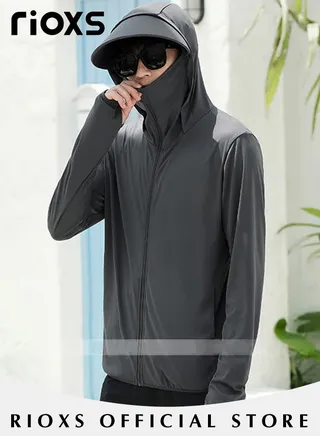 Men's Upf 50+ UV Sun Protection Ice Silk Clothing Long Sleeve Breathable Shirt Lightweight Hoodie Zipper Outdoor Jacket Coat 