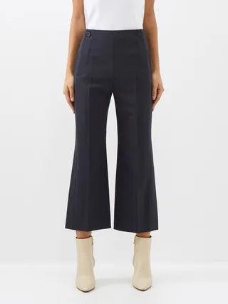 Cropped Flared Wool-blend Tailored Trousers
