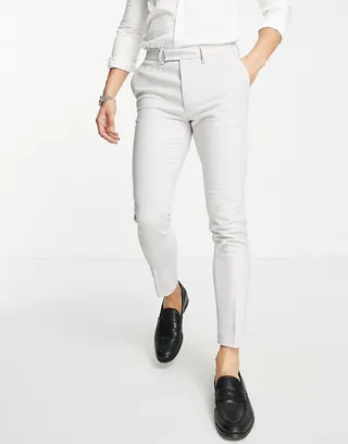 ASOS DESIGN wedding super skinny wool mix smart pants with lilac dog tooth check
