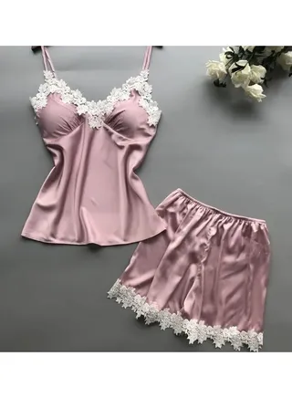 2Piece Silk Satin Pajama Sleepwear 