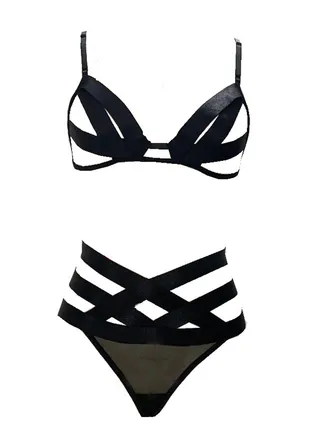 2pcs elastic underwear hollow suit black underwear 