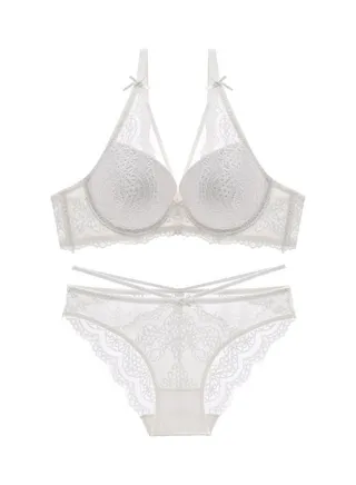 2-Piece Push Up Lace Underwear Set White 