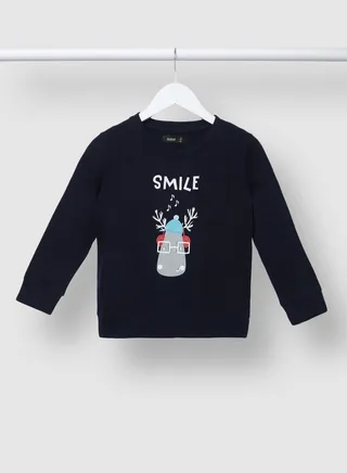 Boys Graphic Printed Crew Neck Sweatshirt Navy Blue 