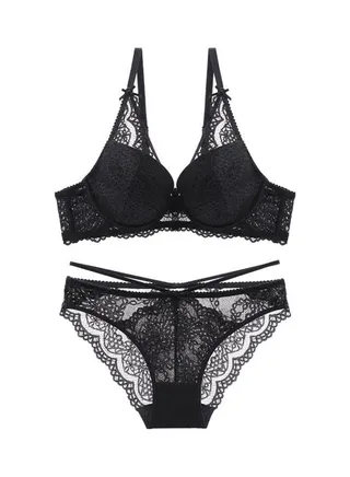 2-Piece Push Up Lace Underwear Set Black 