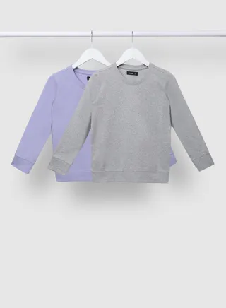 Boys Pack Of 2 Solid Pattern Cotton Blend Crew Neck Sweatshirt Grey/Light Purple 