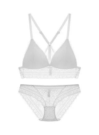 Floral Lace Detail Bra And Panty Set White 