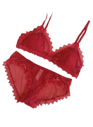 Lace Detail 3/4 Cup Back Thin Bra And Panty Set Red 