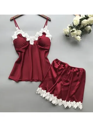 2Piece Silk Satin Pajama Sleepwear 