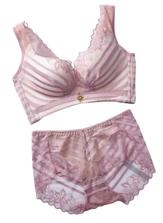 Comfy Beauty Back Thin Bra Panties Set Pink 