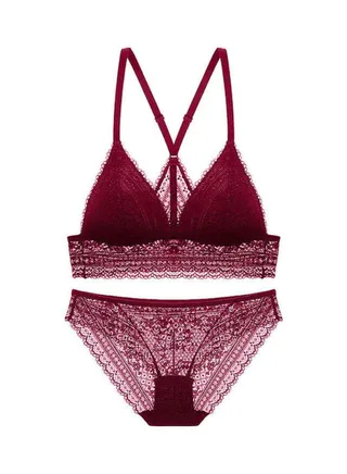 Lace Detail 3/4 Cup Back Thin Bra And Panty Set Red 