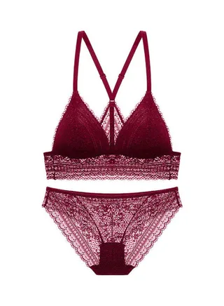 Lace Detail 3/4 Cup Back Thin Bra And Panty Set Red 