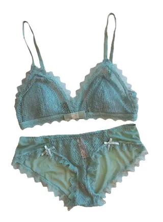 Lace Detail 3/4 Cup Beauty Back Thin Bra And Panty Set Green 