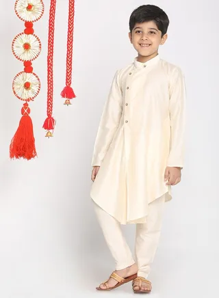 Boys' Cream Kurta Pyjama Set 