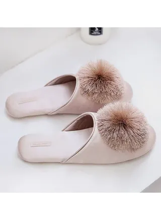 Luxurious Satin Velvet Home Slippers, Vintage Palace Style, Cozy Plush Home Slippers Fluffy Furry Indoor Outdoor Slide Slipper,For women 