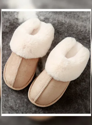 Womens Winter Flat Bedroom Slippers Memory Foam Slippers Fluffy Slippers Warm Soft House Slippers for Women Non-Slip Indoor Outdoor Khaki 