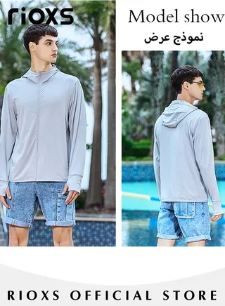 Men's Upf 50+ UV Sun Protection Ice Silk Clothing Long Sleeve Breathable Coats Lightweight Hoodie Zip Up Outdoor Jacket 