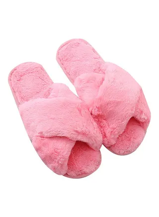 Open Toe Cross Band Flat Slippers Watermelon Red 