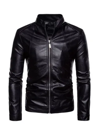 Long Sleeve Leather Jacket Black 