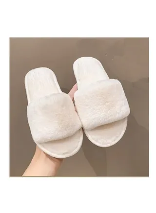 New Solid Color Plush Slippers Home Warm Non-slip Plush Indoor Flip-flops Open Drag Fluffy Slippers 