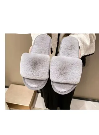 New Solid Color Plush Slippers Home Warm Non-slip Plush Indoor Flip-flops Open Drag Fluffy Slippers 
