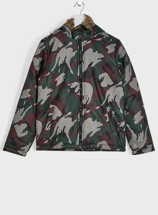 Camo With Fur Detailing On Cap