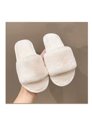 New Solid Color Plush Slippers Home Warm Non-slip Plush Indoor Flip-flops Open Drag Fluffy Slippers 