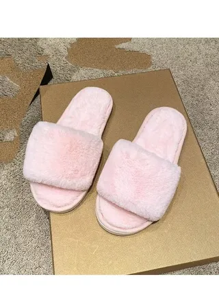 New Solid Color Plush Slippers Home Warm Non-slip Plush Indoor Flip-flops Open Drag Fluffy Slippers 