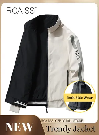 Men’s Reversible Jacket Men's Pilot Baseball Uniform Reversible Wearable Loose Padded Men's Motorcycle Jacket Men's Jacket Fashion Casual Men's Clothing 